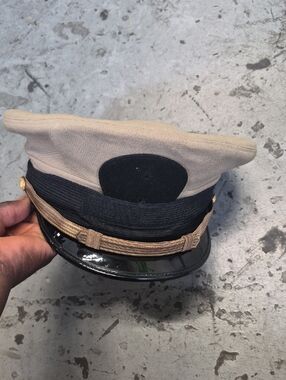 Men's Beige and Black Officer Cap with Gold Braid